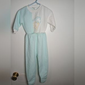 Vintage Baby Pajamas Aqua Blue & White Fleece Giraffe Bear Embroidery 18M Canada